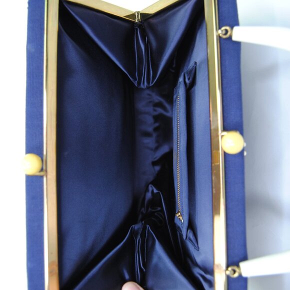 Vintage Handbag 40s 50s Bags by Edwards Blue Top Handle Studded Mexican Purse - Picture 9 of 17